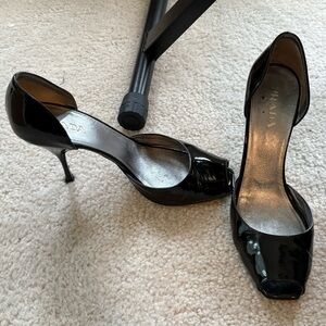 Prada Black Patent Peep-Toe D'Orsay Heels